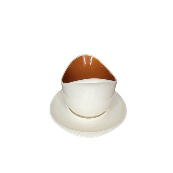 Mid-Century Modern Atomic Gravy Boat & Attached Underplate-- Fall Harvest Wheat - Picture 3 of 10